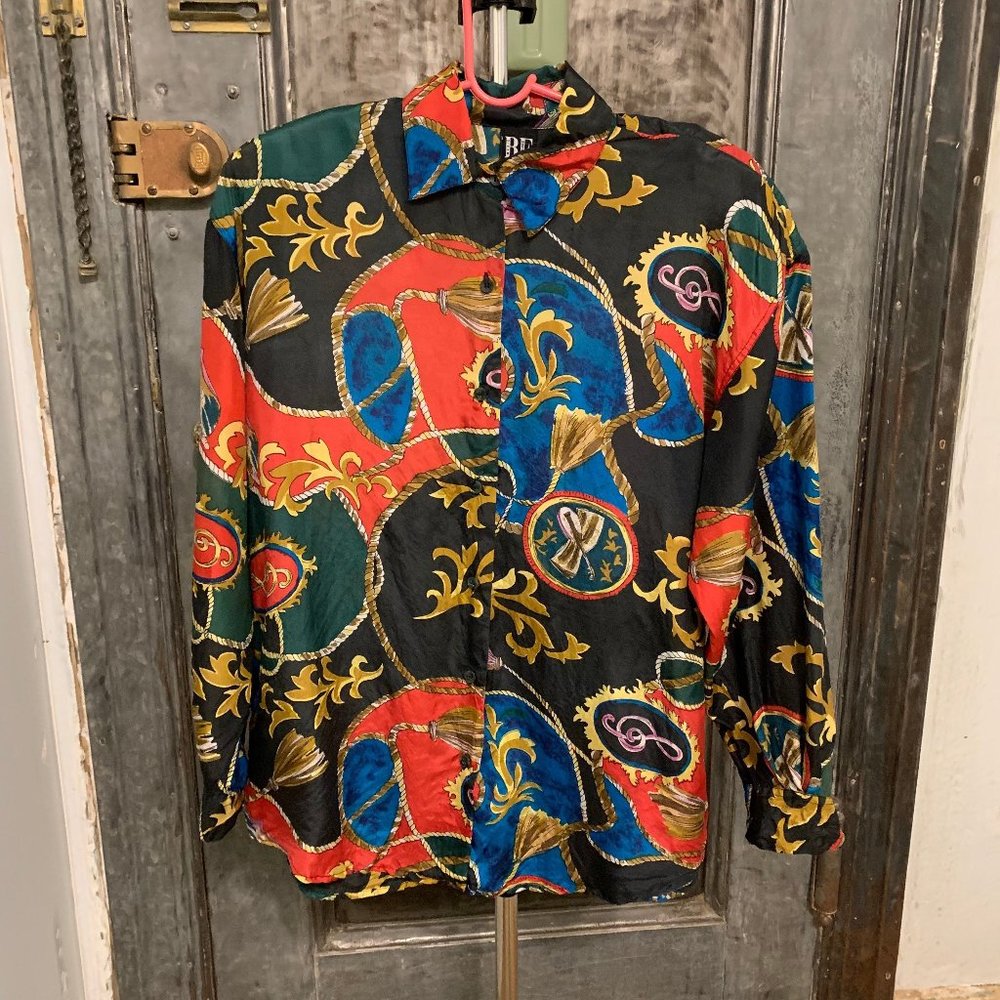 Large Vintage 80s 90s Basic Editions silk funky preppy designer style pattern lo